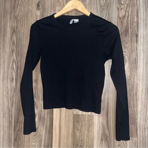 H&M Divided Black Ribbed Long Sleeve Top Crew Neck Basic Casual Fitted